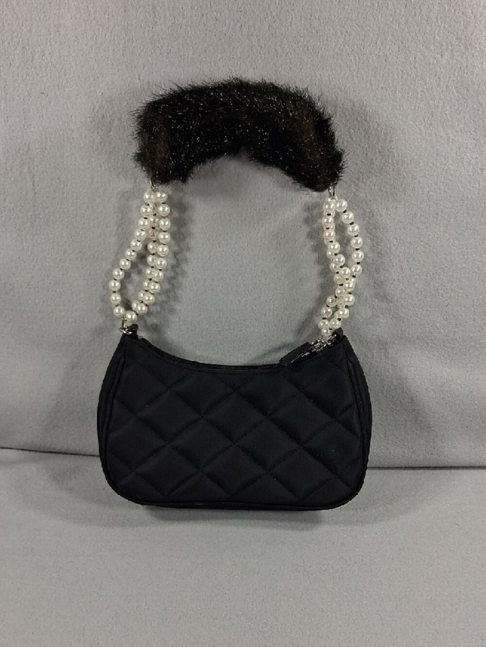 Elegant My Flat In London Black Quilted Pearl-Handle Shoulder Bag - Picture 3 of 9